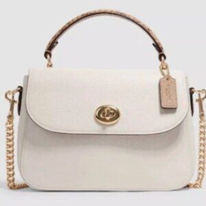 Coach C1560 Marlie Top Handle Satchel Purse Pebbled Chal Cream Leather Snakeskin